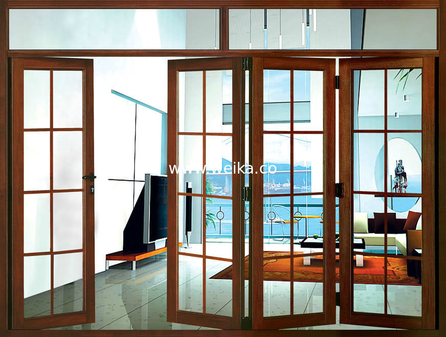 Porte en verre pliable en PVC en UPVC 3 panneaux Porte en verre pliable en PVC revêtement par électrophorèse