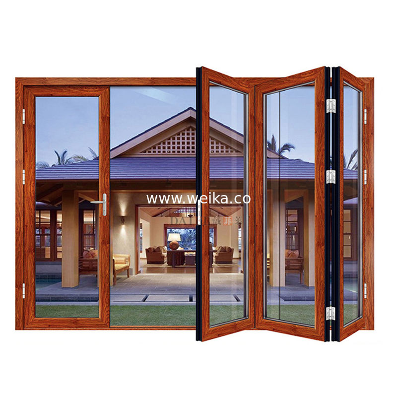 Porte en verre pliable en PVC en UPVC 3 panneaux Porte en verre pliable en PVC revêtement par électrophorèse